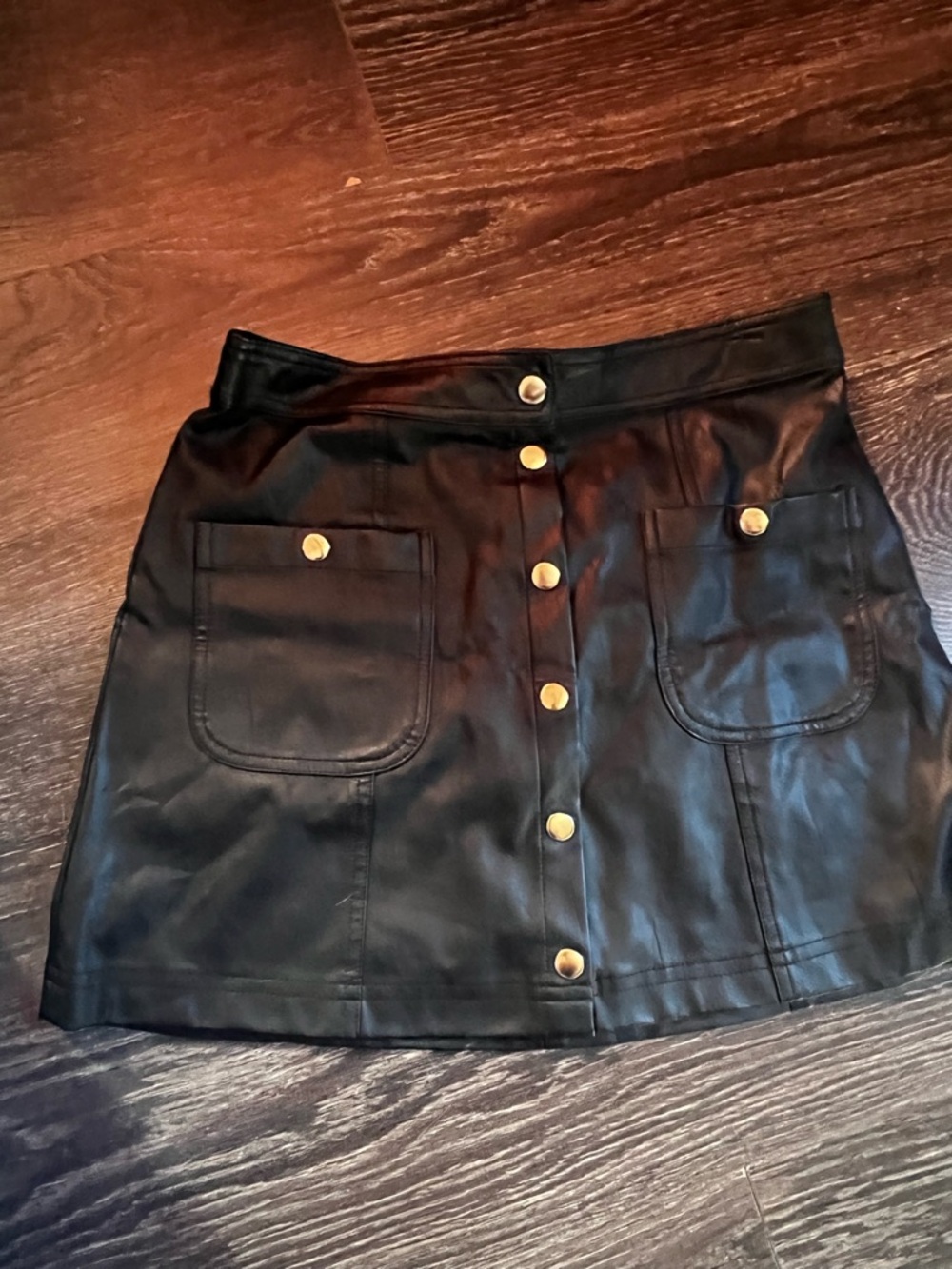 Black Faux Leather Forever Button-Front Mini Skirt